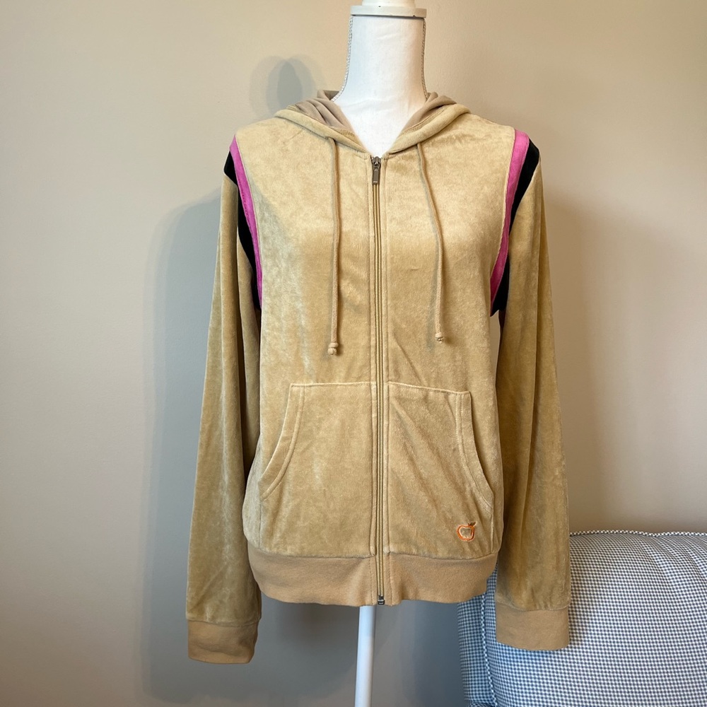 Mandarine Retro Hooded Jacket Full Zip Size Large Hoodie Cotton Terry Velour